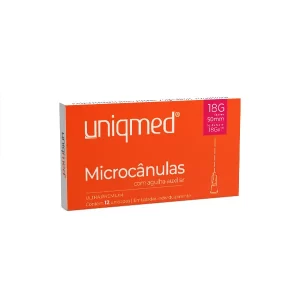 Microcânulas Uniqmed - 18G (1.25mm) x 50mm - Caixa com 12 unidades - Com Agulha Auxiliar