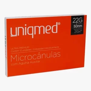Microcânulas Uniqmed - 22G (0.70mm) x 50mm - Caixa com 12 unidades - Com Agulha Auxiliar