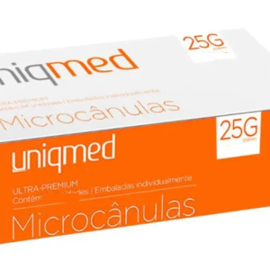 Microcânulas Uniqmed - 25G (0.70mm) x 70mm - Caixa com 12 unidades - Com Agulha Auxiliar