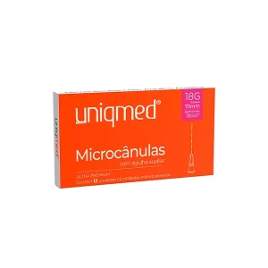 Microcânulas Uniqmed - 18G (1.25mm) x 70mm - Caixa com 12 unidades - Com Agulha Auxiliar